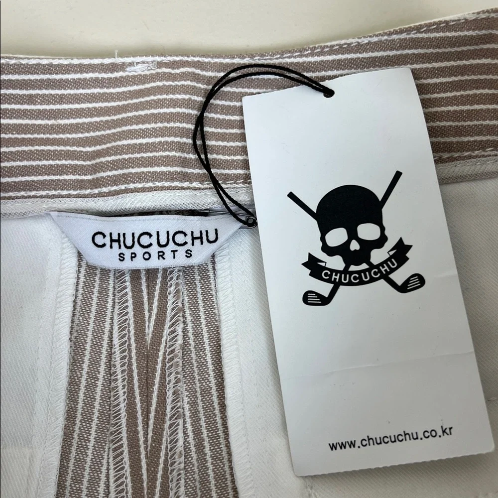 NWT Chucuchu Women Golf Stripe Culotte shorts Beige Size Small
